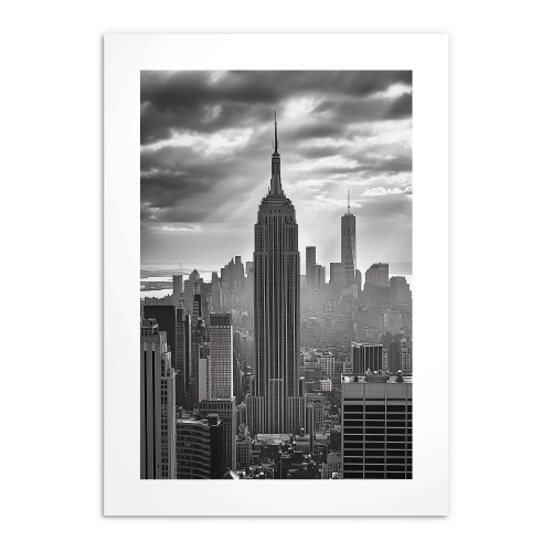 Czarno-biały plakat z panoramą Nowego Jorku | Empire State Building- monochromatyczna fotografia 94156 - zdjęcie 4