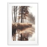 Plakat z Leśnym Krajobrazem w Beżowo-Złotej Tonacji | Mglisty Poranek nad Rzeką | Obrazy boho 94168 Naklejkomania - zdjecie 4 - miniatura
