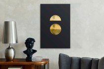 Minimalistyczny Obraz na płótnie – złote figury geometryczne, czarne tło |  Nowoczesna dekoracja ścienna do wnętrz glamour, loft 94175 Naklejkomania - zdjecie 6 - miniatura