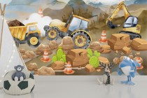 Kolorowa Fototapeta do pokoju chłopca- Wywrotka, Traktor, Koparka 43105 Naklejkomania - zdjecie 1 - miniatura
