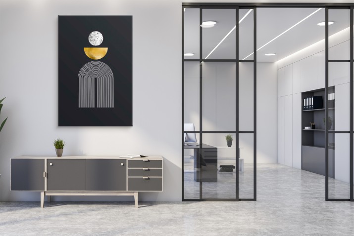 Abstrakcyjna grafika geometryczna –  złoto, biel i czarne tło | Elegancki Obraz na płótnie do nowoczesnego wnętrza 94174 - zdjęcie 8