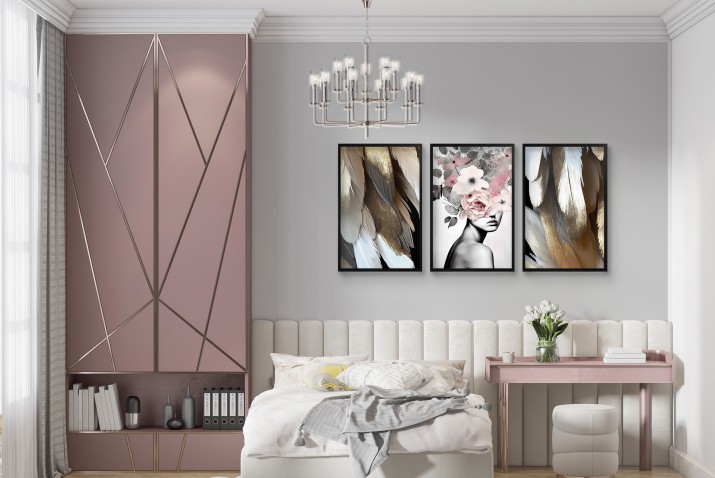 Eleganckie Obrazy Glamour- Portret Kobiety i Złote Pióra | Plakaty do wnętrz Art Deco 81878 - zdjęcie 7