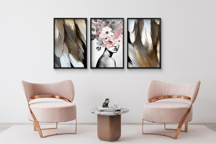 Eleganckie Obrazy Glamour- Portret Kobiety i Złote Pióra | Plakaty do wnętrz Art Deco 81878 - zdjęcie 8