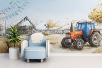 Fototapeta z czerwonym traktorem i farmą | Dekoracja ścienna do pokoju chłopca- wieś | Zwierzęta i stodoła 82041 Naklejkomania - zdjecie 3 - miniatura