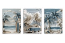 Plakaty na ścianę- plaża | Tryptyk z Palmami i Vanem | Wakacje w stylu retro KP81998 Naklejkomania - zdjecie 3 - miniatura
