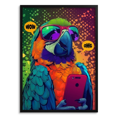 Nowoczesny Plakat młodzieżowy- Kolorowa Papuga w komiksowym stylu | Zabawny Obraz do pokoju nastolatka 94205