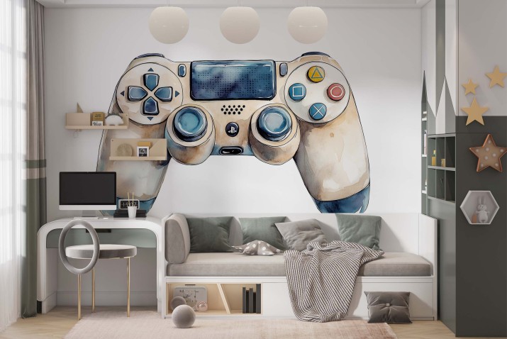 Akwarelowa Naklejka Ścienna – Pastelowy Gamepad do Pokoju chłopca, nastolatka T66756 Naklejkomania - zdjecie 1