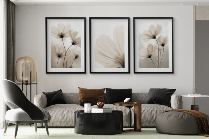 Zestaw minimalistycznych plakatów z kwiatami | Eleganckie obrazy na ścianę KP81995 - zdjęcie 2