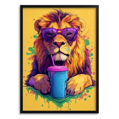 Zabawny plakat z lwem w okularach | Śmieszny obraz do pokoju nastolatka | Kolorowa dekoracja pop-art 94203 Naklejkomania - zdjecie 1