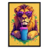 Zabawny plakat z lwem w okularach | Śmieszny obraz do pokoju nastolatka | Kolorowa dekoracja pop-art 94203 Naklejkomania - zdjecie 1 - miniatura