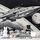 Komiksowa Fototapeta Sci-Fi – Kosmos, Planeta, Statek Kosmiczny | Czarno- biała młodzieżowa tapeta na ścianę 82074 Naklejkomania - zdjecie 1 - miniatura