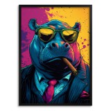 Humorystyczny Plakat Pop-Art: Hipopotam z cygarem | Kolorowy obraz do pokoju nastolatka 94206 Naklejkomania - zdjecie 1 - miniatura
