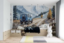 Fototapeta dla chłopca z niebieską terenówką w Górach | Przygoda Off-Road- dekoracja do Pokoju Dziecka 82072 Naklejkomania - zdjecie 3 - miniatura