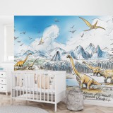 Fototapeta z Dinozaurami dla Dzieci | Kolorowy Obraz Prehistorycznego Świata | Dekoracja do Pokoju Malucha 82038 Naklejkomania - zdjecie 1 - miniatura