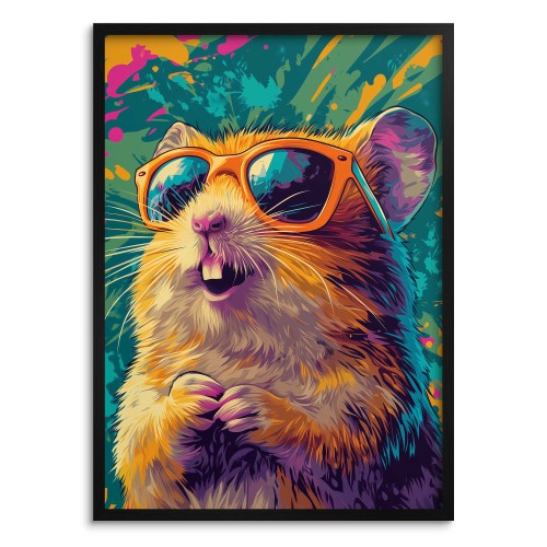 Designerski Plakat– Kolorowy Chomik w Okularach | Komiksowy Styl Street Art do pokoju nastolatka 94201 Naklejkomania - zdjecie 1