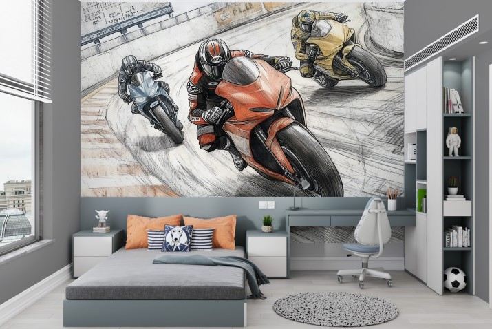 Fototapeta- wyścig motocyklowy | Komiksowa Grafika z motocyklami | Pokój Chłopca, nastolatka 64197 - zdjęcie 2