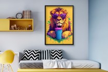 Zabawny plakat z lwem w okularach | Śmieszny obraz do pokoju nastolatka | Kolorowa dekoracja pop-art 94203 Naklejkomania - zdjecie 2 - miniatura