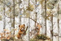 Fototapeta do Pokoju Malucha- Bajkowy Las | Akwarelowe drzewa, Leśne Zwierzęta | Dekoracja w stylu boho 43108 Naklejkomania - zdjecie 2 - miniatura