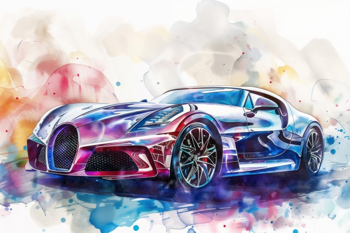 Kolorowa Fototapeta z Luksusowym Samochodem | Sportowe Auto Akwarela | Dekoracja Ścienna do Pokoju Chłopca i Nastolatka 64205 - zdjęcie 2