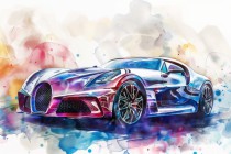 Kolorowa Fototapeta z Luksusowym Samochodem | Sportowe Auto Akwarela | Dekoracja Ścienna do Pokoju Chłopca i Nastolatka 64205 Naklejkomania - zdjecie 2 - miniatura
