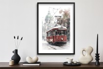 Plakat Czerwony Tramwaj Retro- ilustracja w stylu akwareli | Miejski pejzaż 82006 Naklejkomania - zdjecie 6 - miniatura
