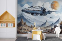 Fototapeta dla chłopca- statek kosmiczny | Futurystyczny Samolot w Górach | Dekoracja do pokoju dziecka, nastolatka 82073 Naklejkomania - zdjecie 2 - miniatura