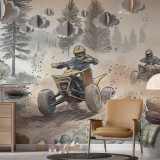 Fototapeta z quadami- wyścig w lesie | Dekoracja ścienna do pokoju chłopca, fana off-roadu, motoryzacji 64199 Naklejkomania - zdjecie 1 - miniatura