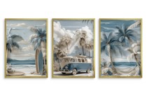 Plakaty na ścianę- plaża | Tryptyk z Palmami i Vanem | Wakacje w stylu retro KP81998 Naklejkomania - zdjecie 4 - miniatura