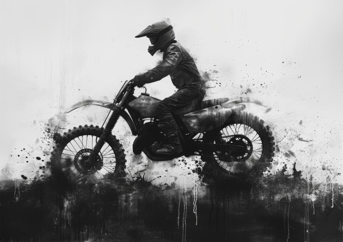 Nowoczesna Czarno-biała Fototapeta Motocross | Dekoracja Street Art do pokoju nastolatka, siłowni, garażu 64202 - zdjęcie 2