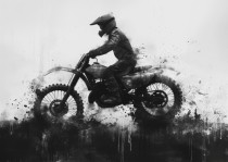 Nowoczesna Czarno-biała Fototapeta Motocross | Dekoracja Street Art do pokoju nastolatka, siłowni, garażu 64202 Naklejkomania - zdjecie 2 - miniatura