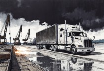 Ciężarówka w Porcie – Fototapeta Młodzieżowa | Tir i Dźwigi | Ozdoba Ścienna do Pokoju Nastolatka 82076 Naklejkomania - zdjecie 4 - miniatura