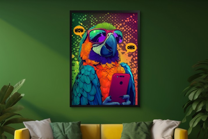 Nowoczesny Plakat młodzieżowy- Kolorowa Papuga w komiksowym stylu | Zabawny Obraz do pokoju nastolatka 94205 - zdjęcie 5