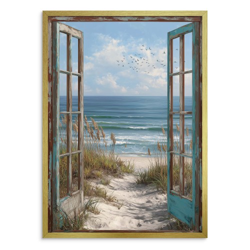 Plakat z Widokiem na Plażę, Ocean | Dekoracja ścienna do sypialni w stylu vintage, boho 82003