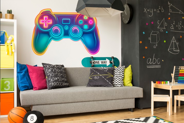 Kolorowa Naklejka na ścianę do pokoju chłopca- Neonowy Pad, Kontroler | Dekoracja dla nastolatka, gracza T66755 Naklejkomania - zdjecie 1