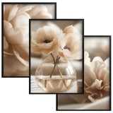 Beżowe Plakaty z Kwiatami w Stylu Glamour | Elegancka Dekoracja Ścienna do Salonu, Sypialni | Kremowe Obrazy KP81990 Naklejkomania - zdjecie 1 - miniatura