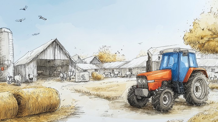 Fototapeta z czerwonym traktorem i farmą | Dekoracja ścienna do pokoju chłopca- wieś | Zwierzęta i stodoła 82041 - zdjęcie 4