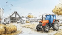 Fototapeta z czerwonym traktorem i farmą | Dekoracja ścienna do pokoju chłopca- wieś | Zwierzęta i stodoła 82041 Naklejkomania - zdjecie 4 - miniatura