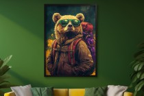 Oryginalny plakat: Niedźwiedź Turysta | Śmieszna, nowoczesna grafika z misiem w okularach 94209 Naklejkomania - zdjecie 2 - miniatura