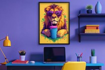 Zabawny plakat z lwem w okularach | Śmieszny obraz do pokoju nastolatka | Kolorowa dekoracja pop-art 94203 Naklejkomania - zdjecie 5 - miniatura