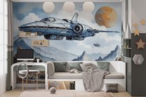 Fototapeta dla chłopca- statek kosmiczny | Futurystyczny Samolot w Górach | Dekoracja do pokoju dziecka, nastolatka 82073 Naklejkomania - zdjecie 3 - miniatura