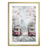 Plakat w stylu Retro- Wiosna w mieście | Tramwaje i Kwitnące wiśnie | Miejski pejzaż 82014 Naklejkomania - zdjecie 4 - miniatura