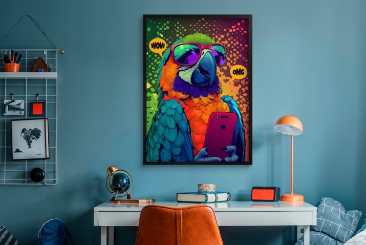 Nowoczesny Plakat młodzieżowy- Kolorowa Papuga w komiksowym stylu | Zabawny Obraz do pokoju nastolatka 94205 - zdjęcie 2
