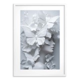 Minimalistyczny Plakat 3D- Artystyczny Portret Kobiety wśród motyli | Biały Obraz do eleganckiego wnętrza 82010 Naklejkomania - zdjecie 3 - miniatura