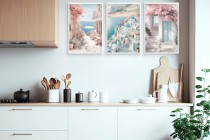 Plakaty Santorini w pastelowych kolorach | Malowniczy tryptyk z greckimi uliczkami i morzem- Dekoracja ścienna KP396 Naklejkomania - zdjecie 5 - miniatura