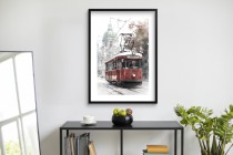 Plakat Czerwony Tramwaj Retro- ilustracja w stylu akwareli | Miejski pejzaż 82006 Naklejkomania - zdjecie 7 - miniatura