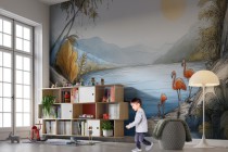 Egzotyczna fototapeta- Flamingi nad wodą | Tropikalny Krajobraz | Artystyczna tapeta do salonu, sypialni, pokoju dziecka 82034 Naklejkomania - zdjecie 3 - miniatura