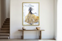 Elegancki plakat z kobietą w złotej sukni | Romantyczna ozdoba do salonu lub sypialni | Dekoracja glamour 82015 Naklejkomania - zdjecie 2 - miniatura