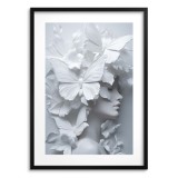 Minimalistyczny Plakat 3D- Artystyczny Portret Kobiety wśród motyli | Biały Obraz do eleganckiego wnętrza 82010 Naklejkomania - zdjecie 1 - miniatura