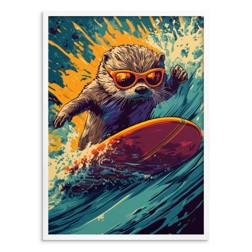 Młodzieżowy Plakat z wydrą na desce surfingowej | Komiksowy styl pop-art | Humorystyczna dekoracja ścienna 94199 - zdjęcie 4