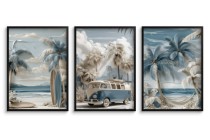Plakaty na ścianę- plaża | Tryptyk z Palmami i Vanem | Wakacje w stylu retro KP81998 Naklejkomania - zdjecie 7 - miniatura